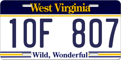 WV license plate 1OF807