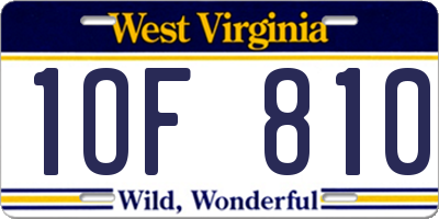 WV license plate 1OF810