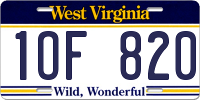 WV license plate 1OF820