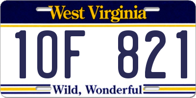 WV license plate 1OF821