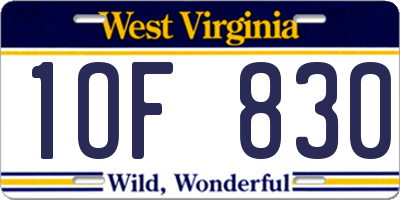 WV license plate 1OF830