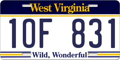 WV license plate 1OF831