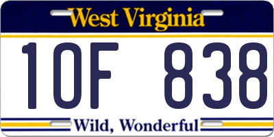 WV license plate 1OF838