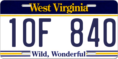 WV license plate 1OF840