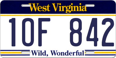 WV license plate 1OF842