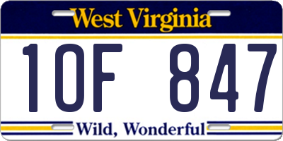 WV license plate 1OF847