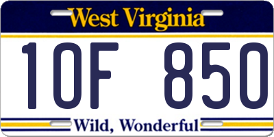 WV license plate 1OF850