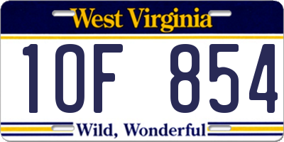 WV license plate 1OF854