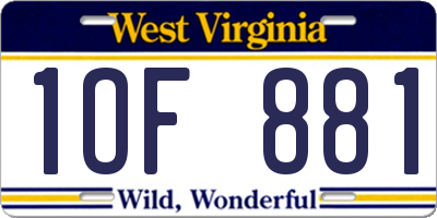 WV license plate 1OF881