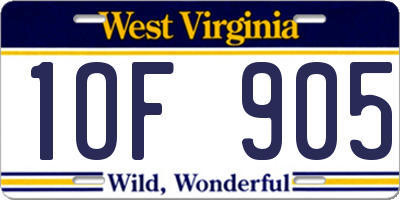 WV license plate 1OF905