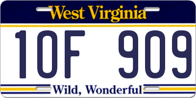 WV license plate 1OF909