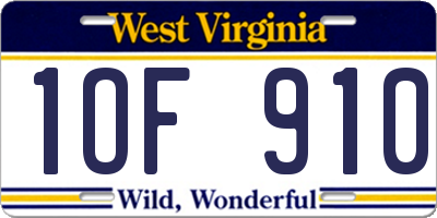 WV license plate 1OF910