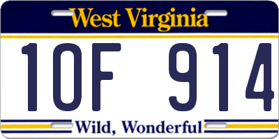 WV license plate 1OF914