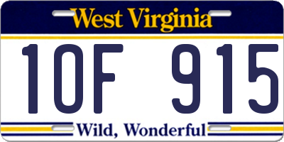 WV license plate 1OF915