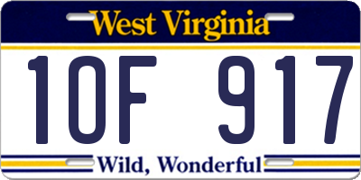 WV license plate 1OF917