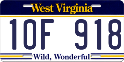 WV license plate 1OF918