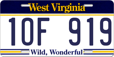 WV license plate 1OF919