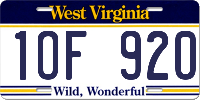 WV license plate 1OF920