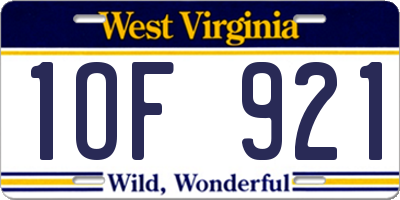 WV license plate 1OF921