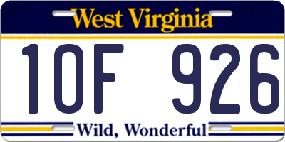 WV license plate 1OF926