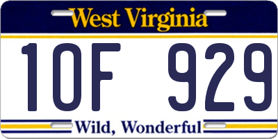 WV license plate 1OF929
