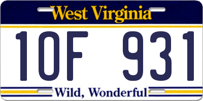 WV license plate 1OF931