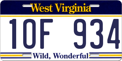 WV license plate 1OF934