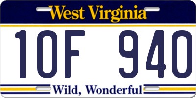 WV license plate 1OF940