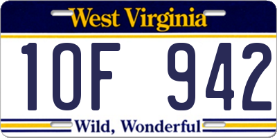 WV license plate 1OF942
