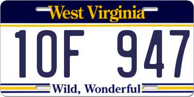 WV license plate 1OF947