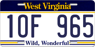 WV license plate 1OF965