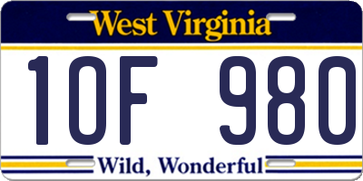 WV license plate 1OF980