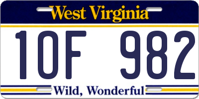 WV license plate 1OF982