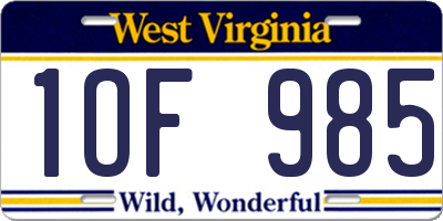 WV license plate 1OF985
