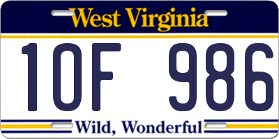 WV license plate 1OF986