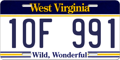 WV license plate 1OF991