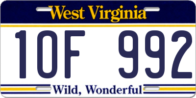 WV license plate 1OF992