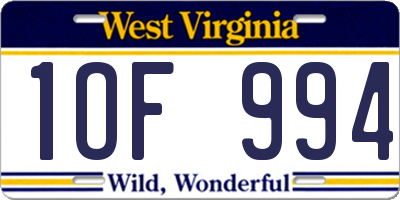 WV license plate 1OF994