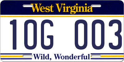 WV license plate 1OG003