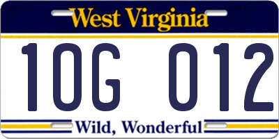 WV license plate 1OG012