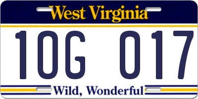 WV license plate 1OG017