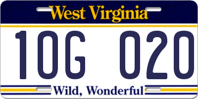 WV license plate 1OG020