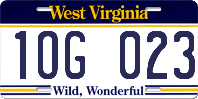 WV license plate 1OG023