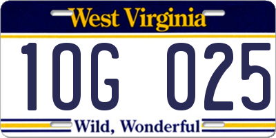 WV license plate 1OG025