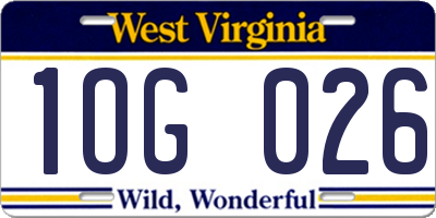 WV license plate 1OG026