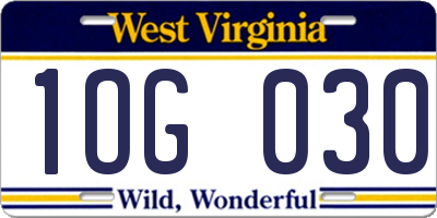WV license plate 1OG030