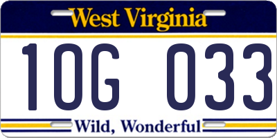 WV license plate 1OG033