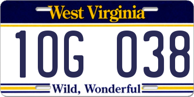 WV license plate 1OG038