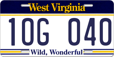 WV license plate 1OG040