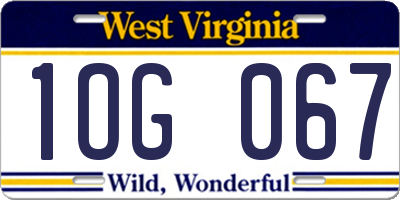 WV license plate 1OG067